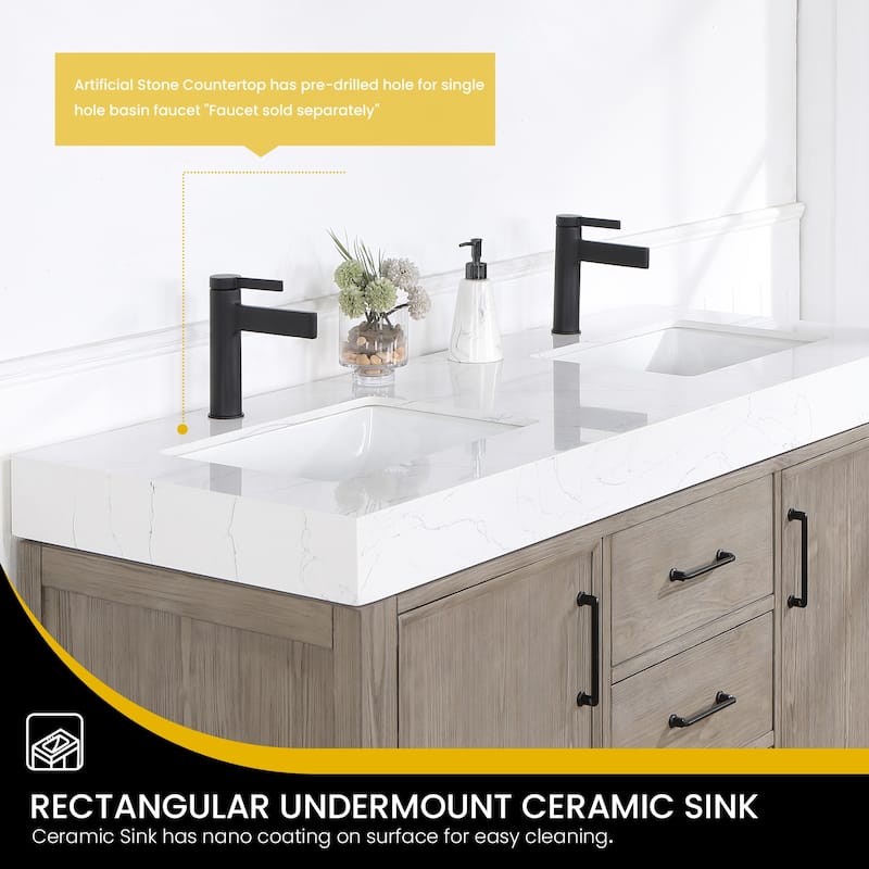 Leon 60 in. Double Bathroom Vanity with Composite Stone Top