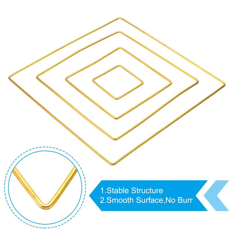 Dream Catcher Rings Set, 2 Set 4 Sizes Square Shape Macrame Wreath Hoop, Gold