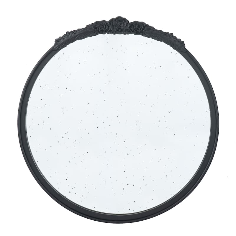 Round Hand Carved Rose Antique Wall Mirror