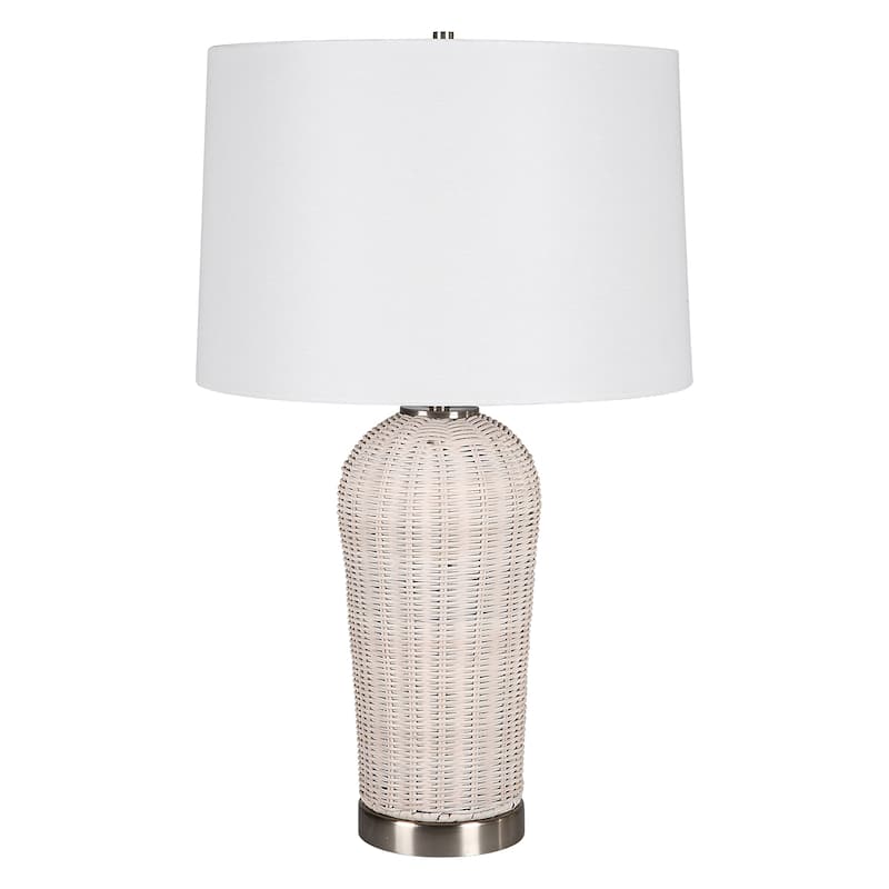 The Gray Barn White Woven Rattan Table Lamp with Nickel Accents