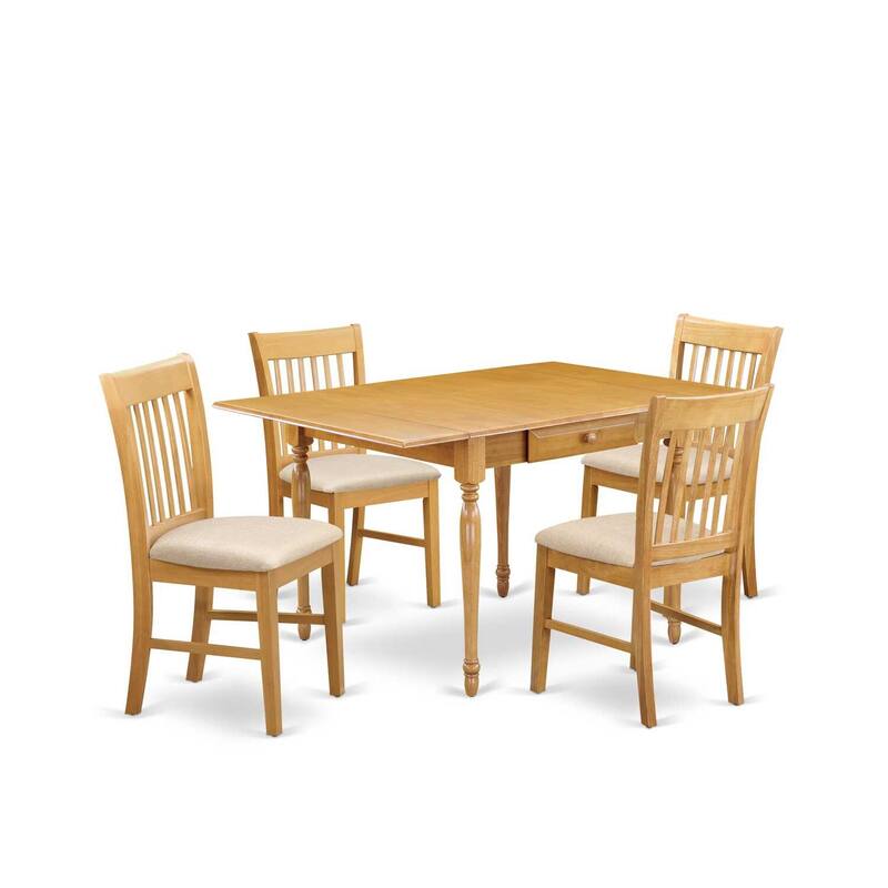 5-Piece Natural Oak Finish Solid Wood Top - Rectangular Dining Room Set (Seats 4)