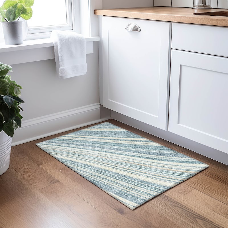 Machine Washable Indoor/ Outdoor Stripe Wave Chantille Rug