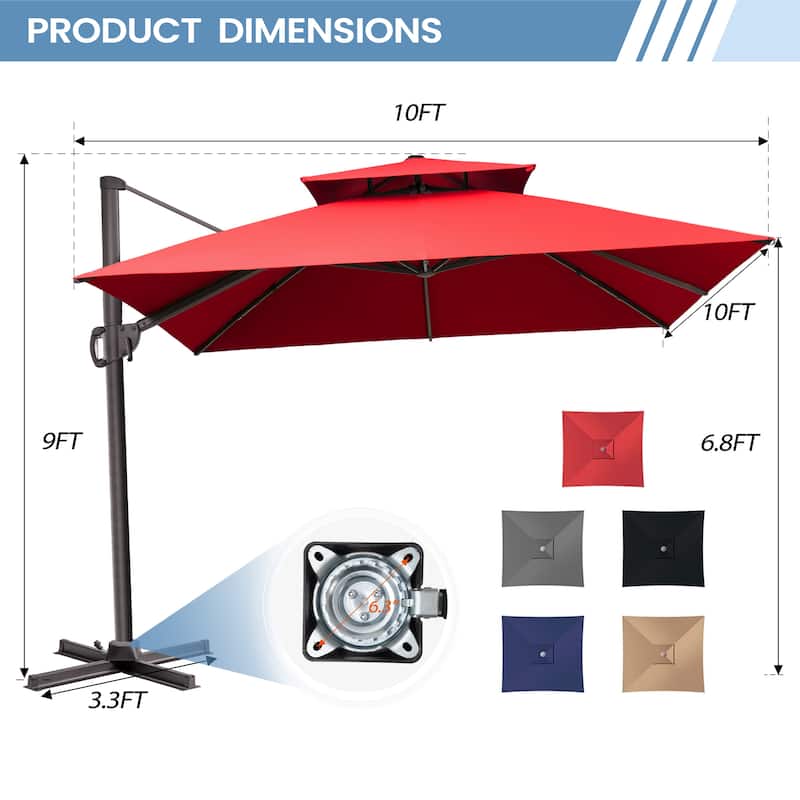 Outdoor 10FT Square Offset Cantilever Patio Umbrella 360-Degree Rotation