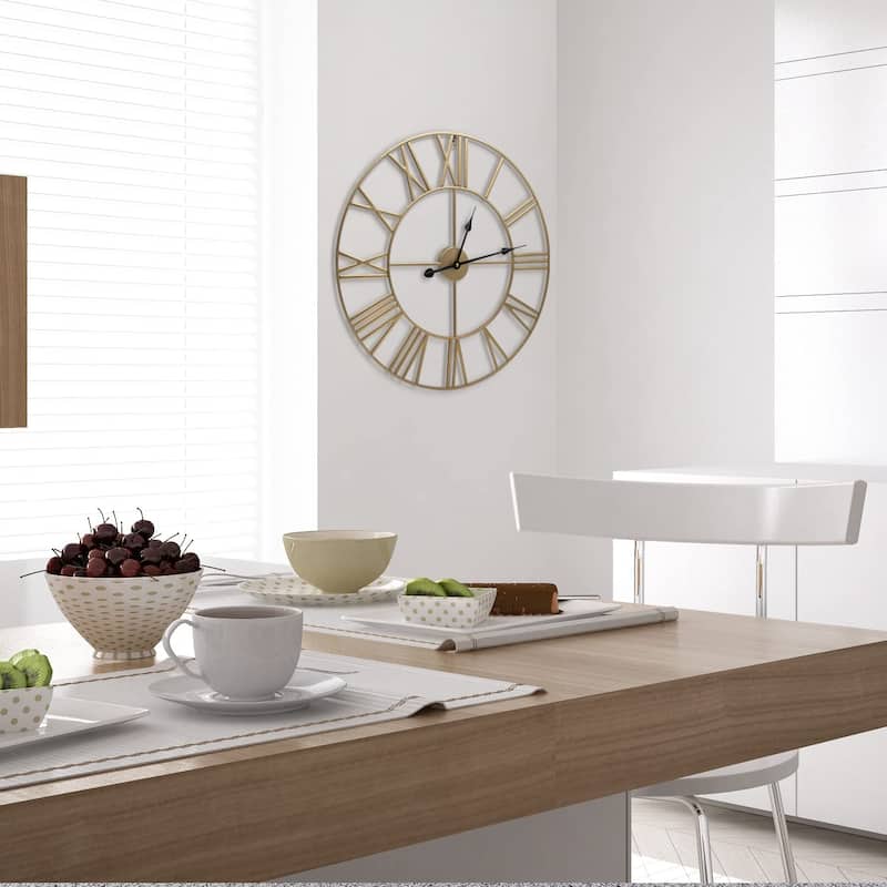 Sorbus Large Decorative Wall Clock, Analog Metal Clock, 24" Round (Gold)