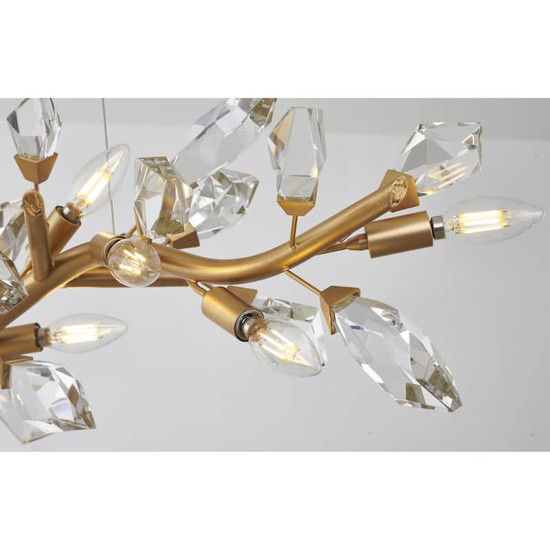 12-Light Gold Branch Chandelier With Clear Crystal Petals