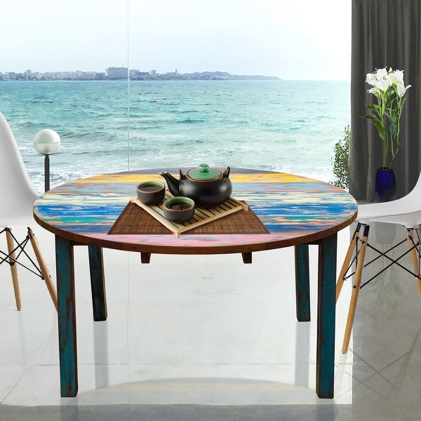 Chic Teak Round Dining Table made from Recycled Teak Wood Boats, 63 inch - Multi. Opens flyout.