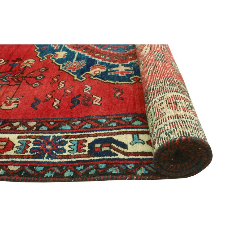 Fine Vintage Distressed Fattah Red/Navy Rug - 5'4" x 6'11"