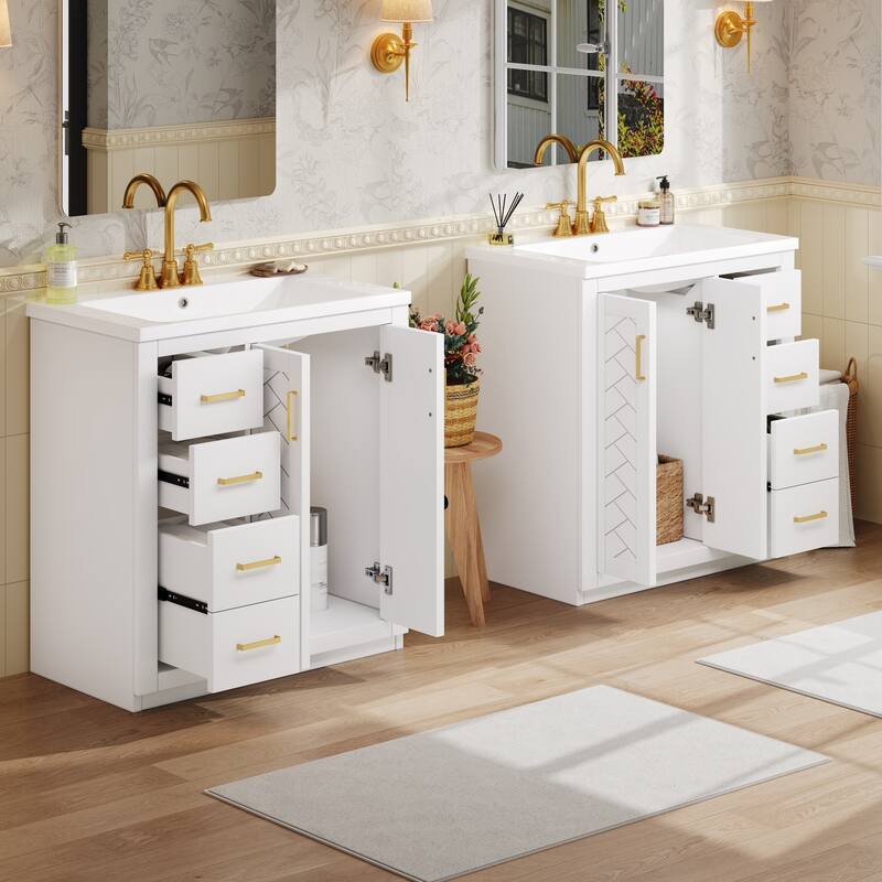 60'' Freestanding Bathroom Vanity Set with White Integrated Ceramic Sink - 60'' x 18.3'' x 34''