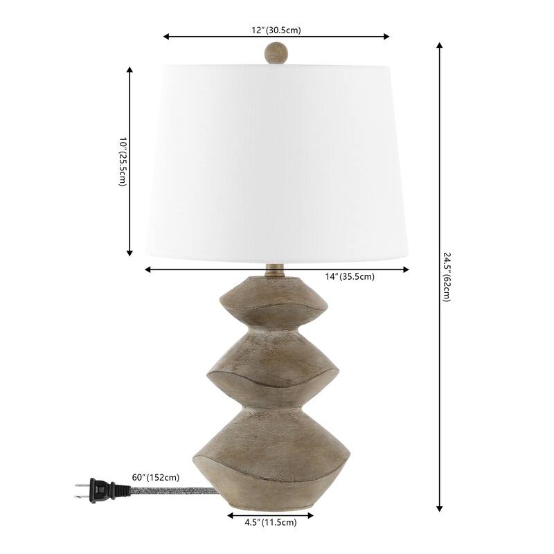 Leif 24.5" Minimalist Coastal Resin/Iron Cairn LED Table Lamp, Brown Wood Finish by JONATHAN Y