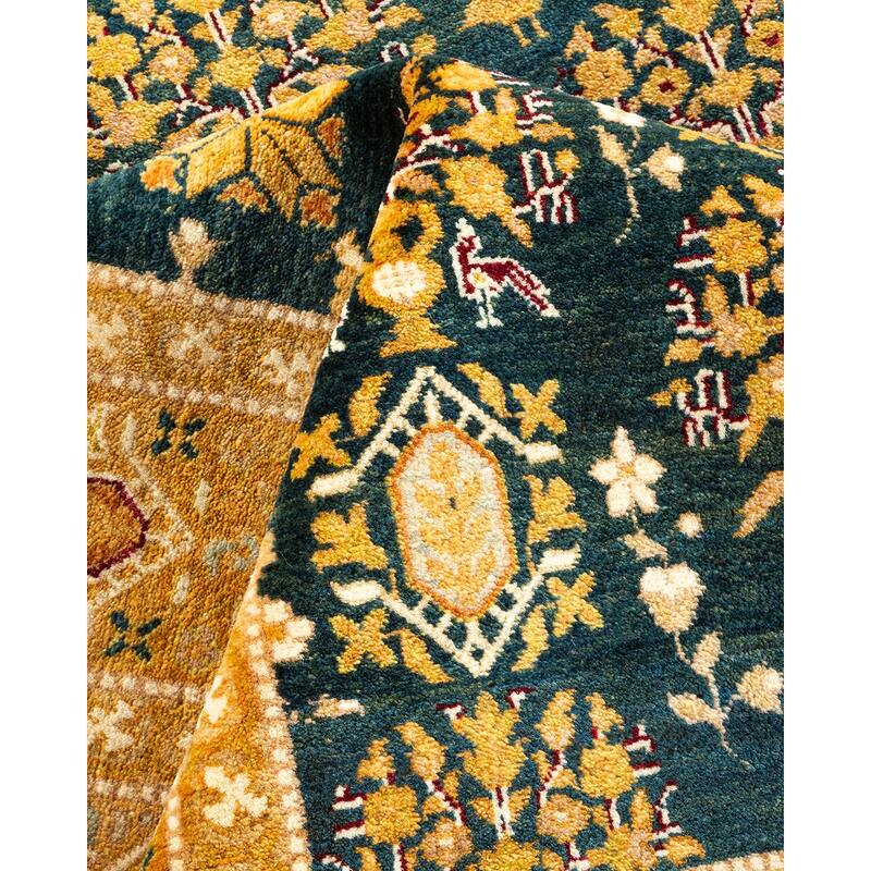 Overton Handknotted Wool Traditional Oriental Green Area Rug - 9' x 12'