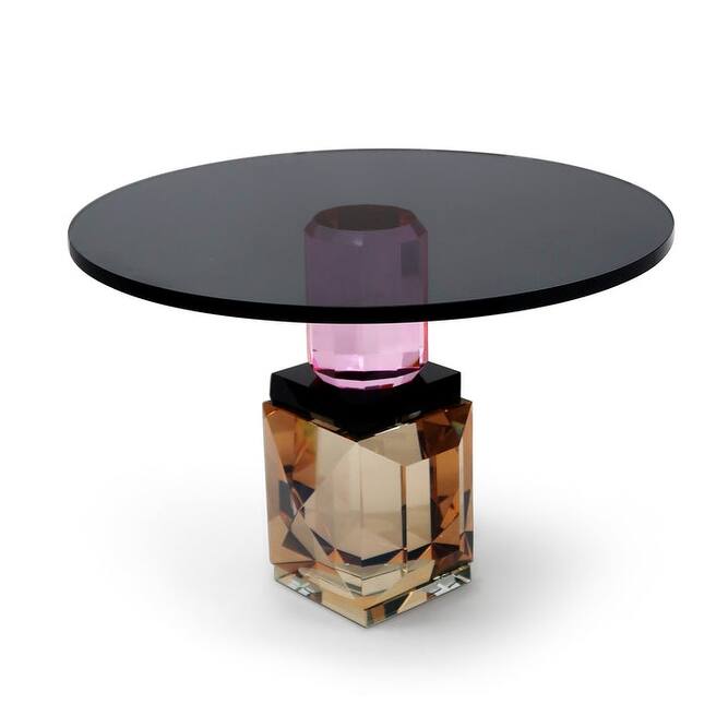 Black Crystal Cake Stand with Amber and Pink Base - Pink/Black/Amber