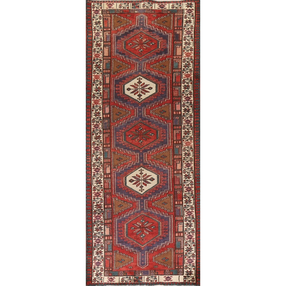 Ardebil Persian Vintage Runner Rug Handmade Wool Carpet - 3'4"x 10'6"