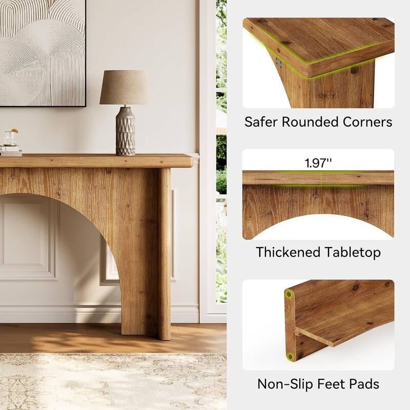 Farmhouse 63 Inches Solid Wood Console Table with Unique Arch Base for Living Room, Entryway, Entrance, Hallway