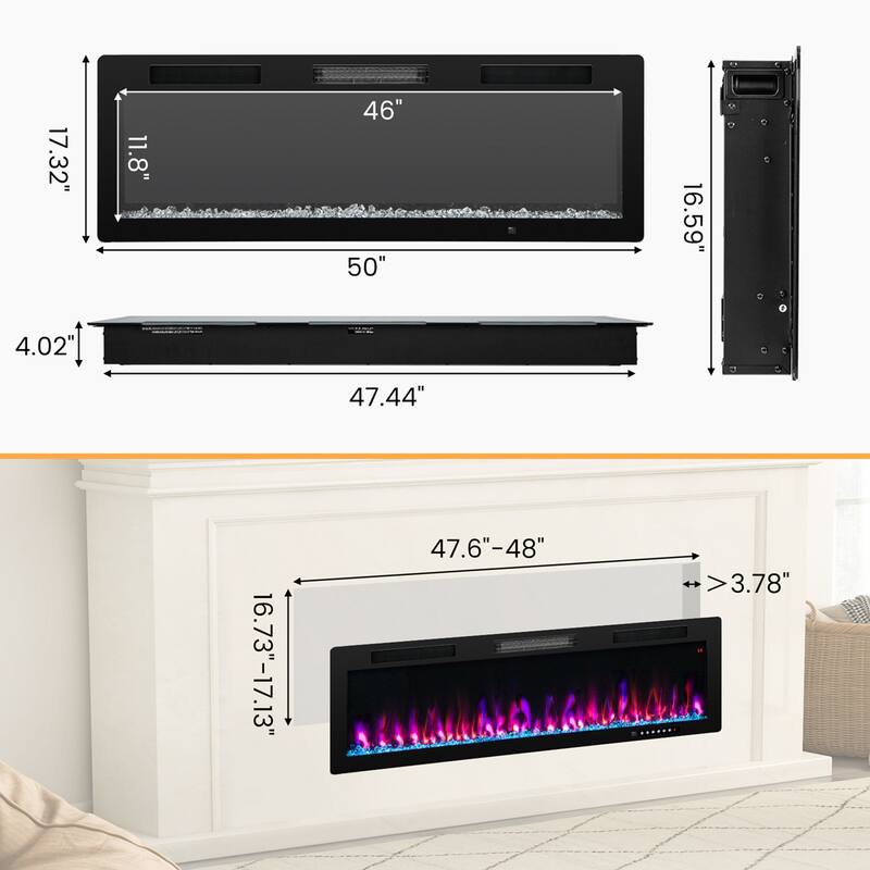 Costway 40"/50"/60" Linear Electric Fireplace 1500W Recessed