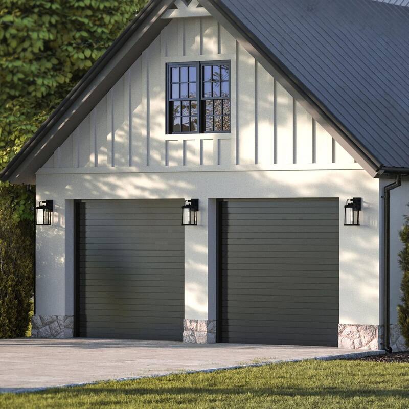 Walcott One-Light Textured Black Modern Farmhouse Outdoor Medium Wall Lantern - 7.125 in x 7.37 in x 14 in