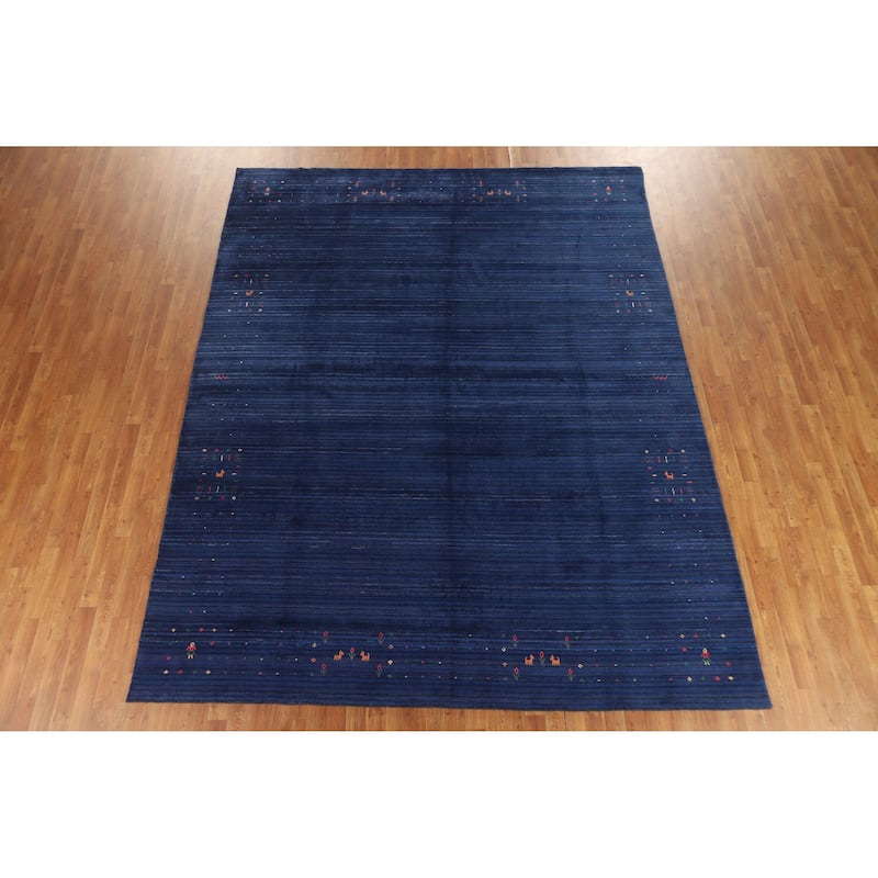 Hand Knotted Oriental 100% Wool Carpet Tribal Tribal Navy Blue & Blues Gabbeh Area Rug - 11' 4'' X 9' 0''
