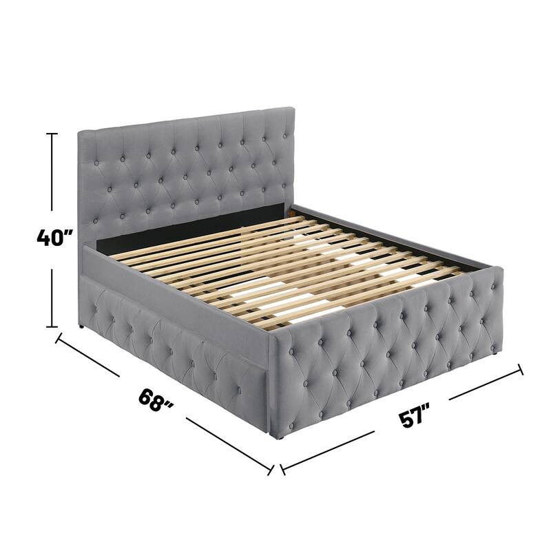 Linen Fully Upholstered Twin Size Bed with Trundle