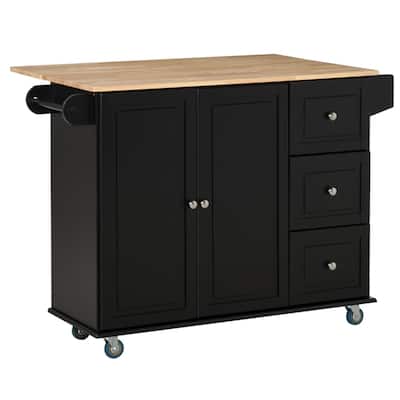 Multi-Functional Rubber Wood Counter Kitchen Cart with Cabinet Storage and Drop Leaf Extension - 50.75" L x 29.25" W x 36.5" H