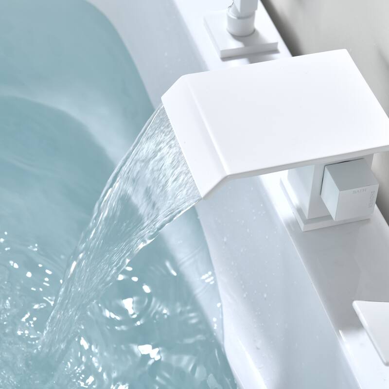 Deck Mount Tub Faucet with Hand Shower Brass Waterfall Bathtub Faucet Single Handle Roman Tub Filler