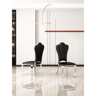 Modern Leatherette Dining Chairs Set of 2, Stainless Steel Banquet ...