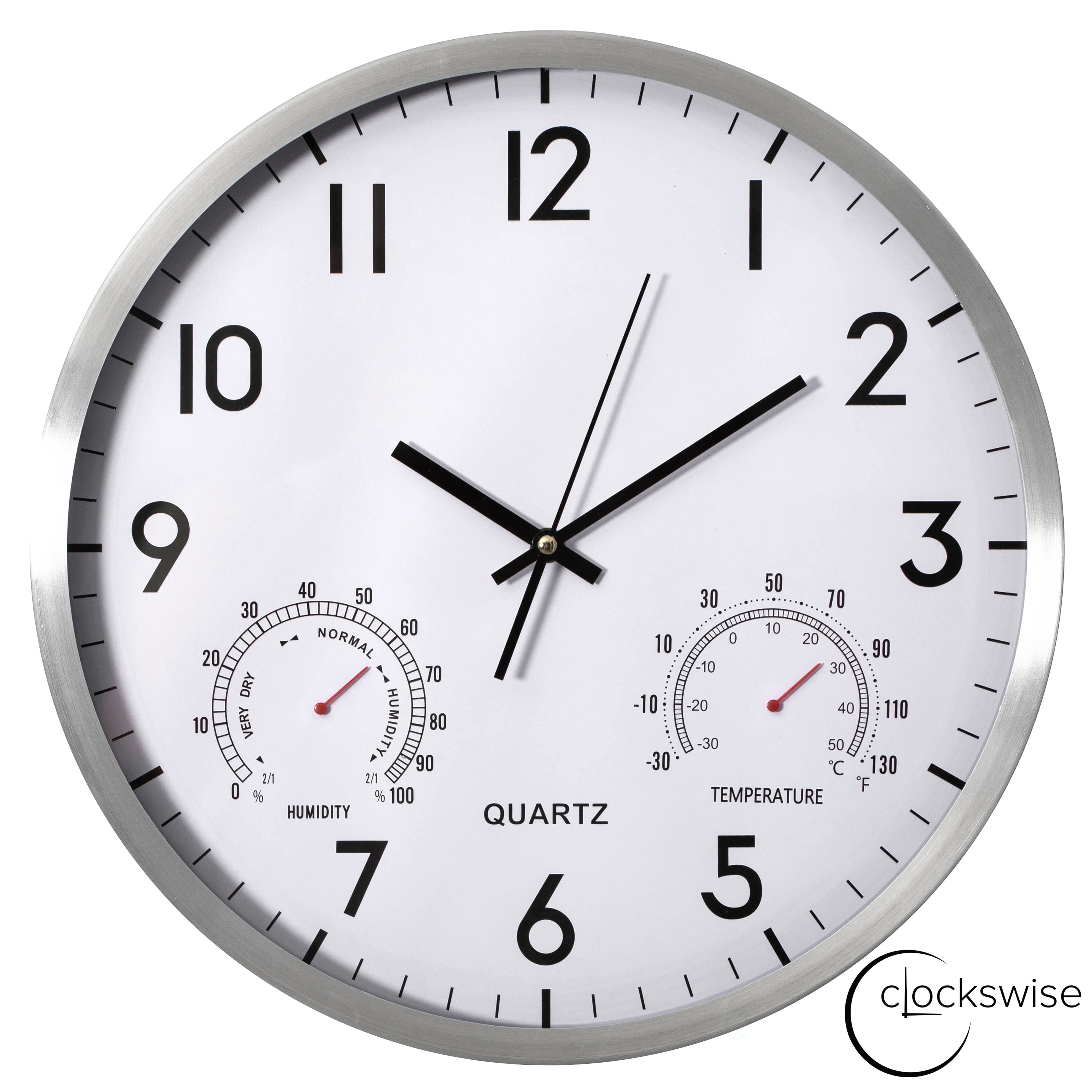 Clockswise Aluminum Wall Clock with Thermometer and Hygrometer