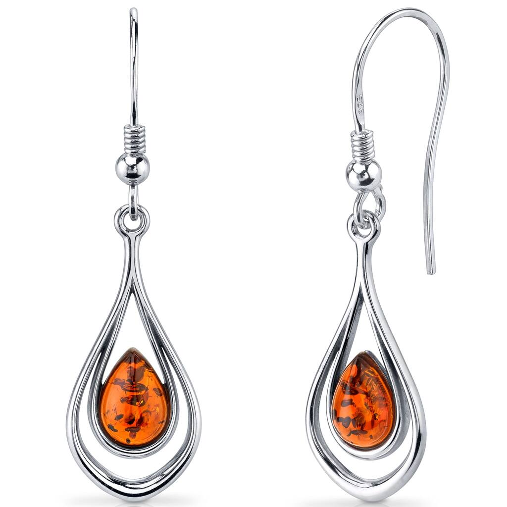 Oravo Baltic Amber Teardrop Dangle Earrings in Sterling Silver
