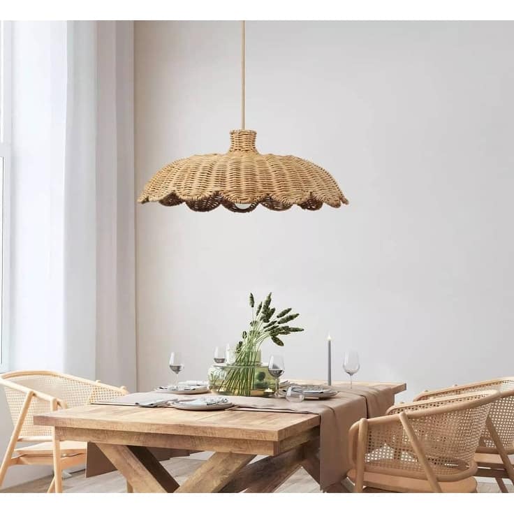 Aurelia Rattan Pendant Light - Natural Hardwired Light Fixture for Kitchen Island or Dining Room in Boho or Coastal Style