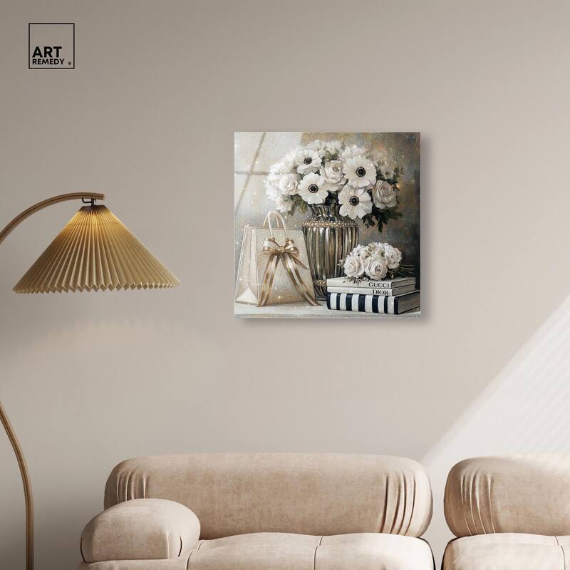 Elegant Flowers Books Neutral Acrylic by Art Remedy, Ready to Hang