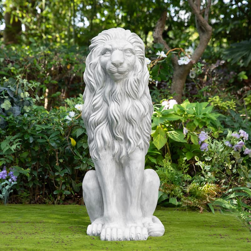 Glitzhome 36.25"H Oversized MGO Bronze/White/Black Sitting Lion Garden Statue