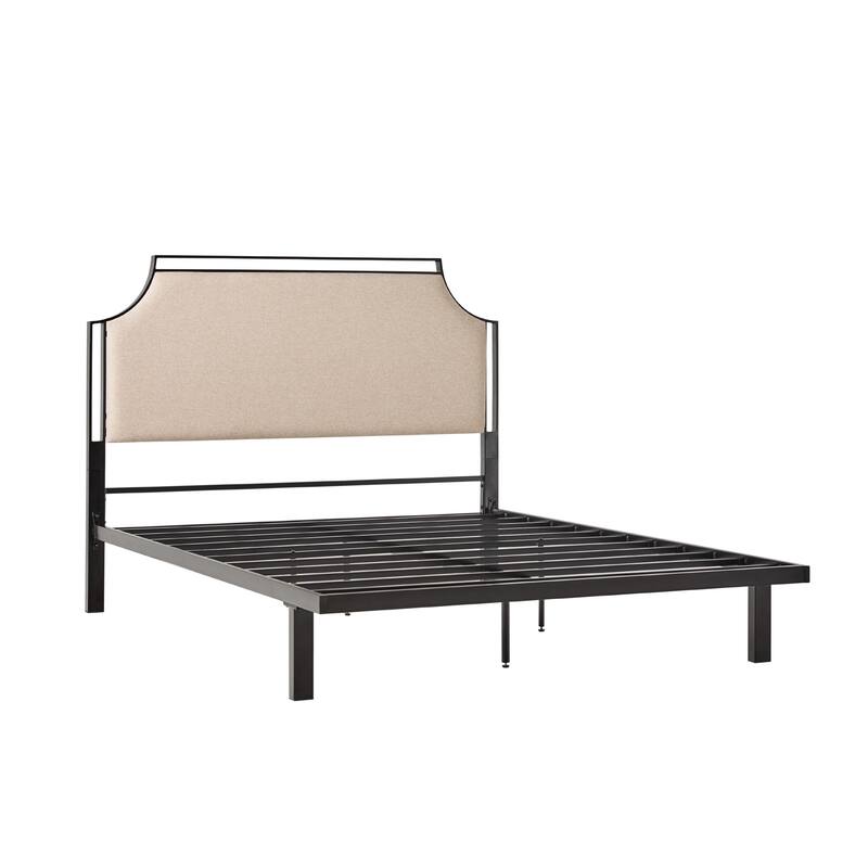 Classic Upholstered Queen Metal Bedframe with Removable Insert, Fire Resistant - Tan