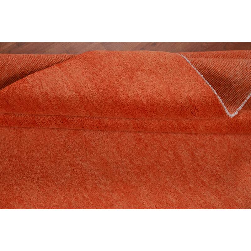 Hand Knotted Oriental 100% Wool Carpet Modern Solid Oranges & Rust Gabbeh Area Rug - 9' 2'' X 6' 0''