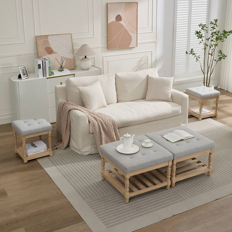 4 Set Coffee Table Versatile Sofa Side Table - 2 Coffee Tables+2 Side Tables - Grey(Linen)