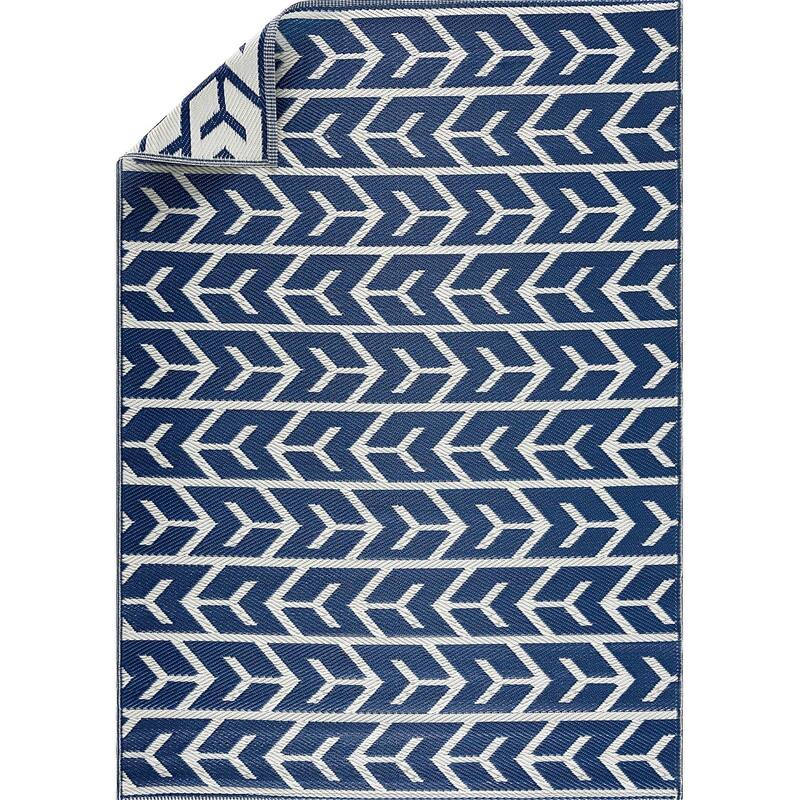 Amsterdam Lightweight Reversible Recycled Plastic Outdoor Floor Mat - 5'x7' - Navy&Crème