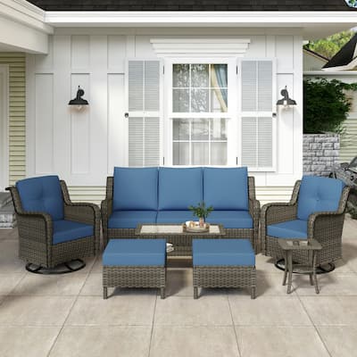 9-piece Rattan Conversation Set Wicker Sectional Patio Sofa Set