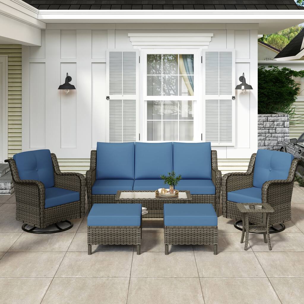 9-piece Rattan Conversation Set Wicker Sectional Patio Sofa Set