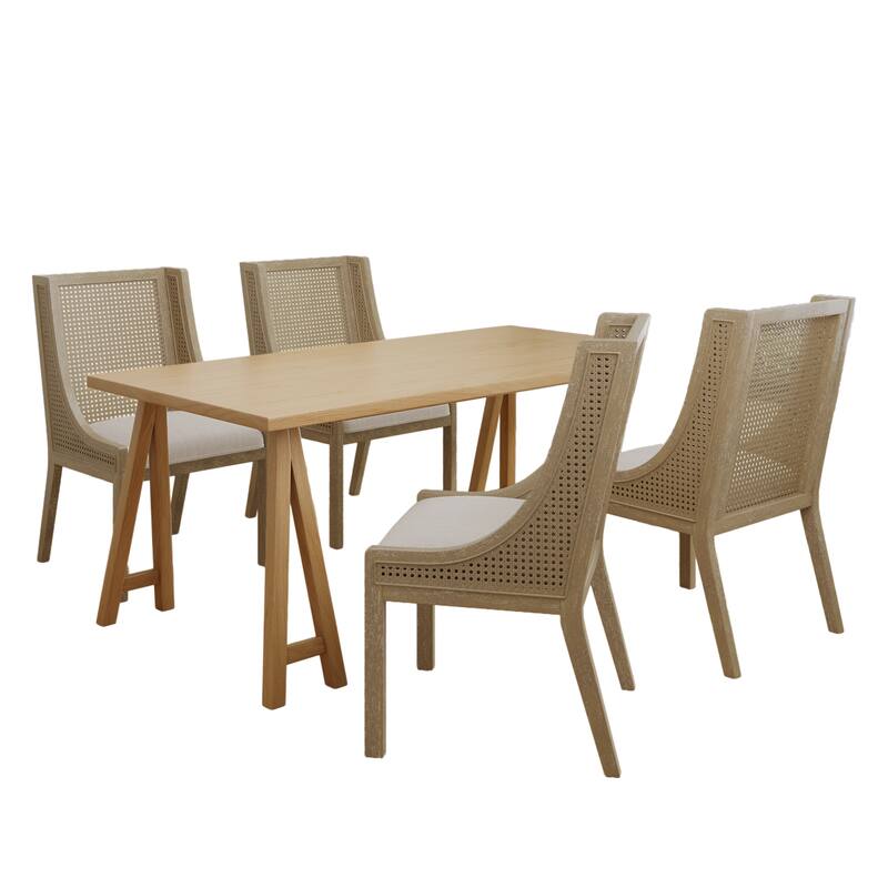 Christopher Knight Home - Sorenza 5pc Dining Set with Cushioned Seats, Cane Rattan Webbing, Rubberwood