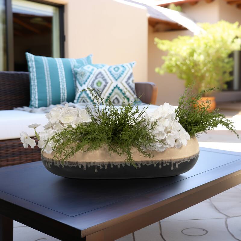 Sagebrook Home's Alondra Stoneware Ceramic Bowl - Exquisite Home Decor for Modern Tables - 20" x 8" x 6" - Dripped White - 20" x 8" x 6"