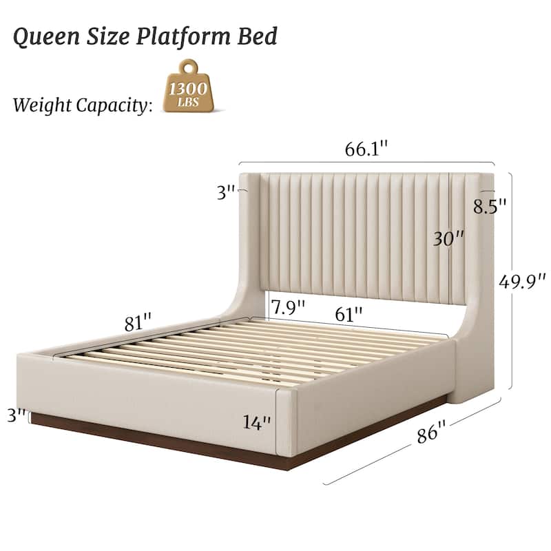 Modern Wooden Queen/King Size Upholstered Platform Bed with Headboard