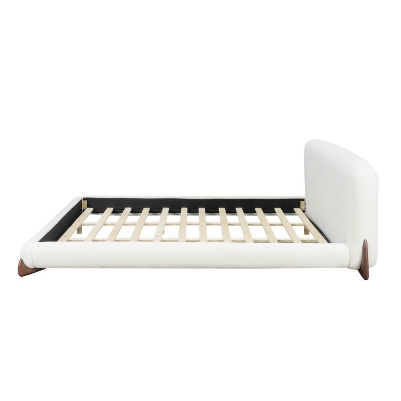 King/Queen Upholstered Platform Bed with Boucle Headboard & Solid Wood Legs