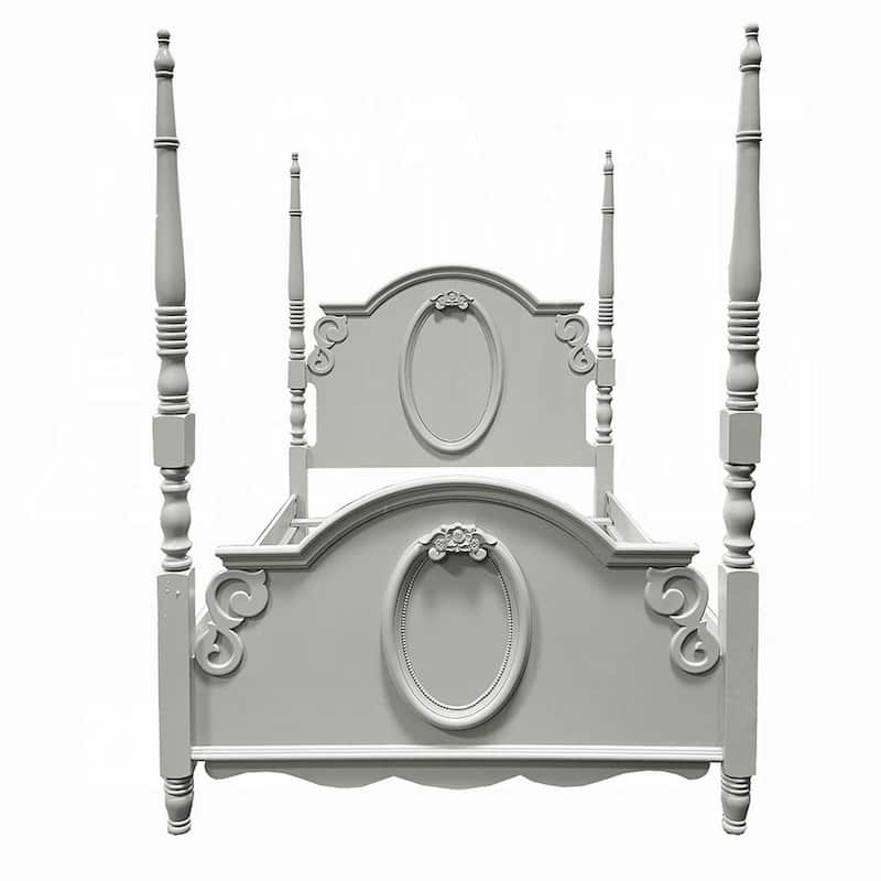 Auri Twin Size Poster Bed, Arch Headboard, Classic Floral Motifs, Gray