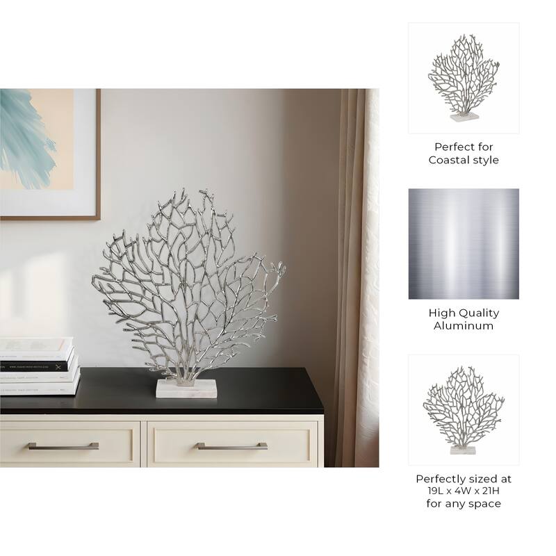 Metal Sculpture Coral-Inspired Design with Marble Base Modern Accent