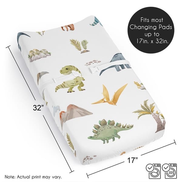 Sweet Jojo Designs Watercolor Dinosaur Dino Boy Changing Pad Cover Sheet Green Blue Modern Jurassic Nature Animal Steel Teal