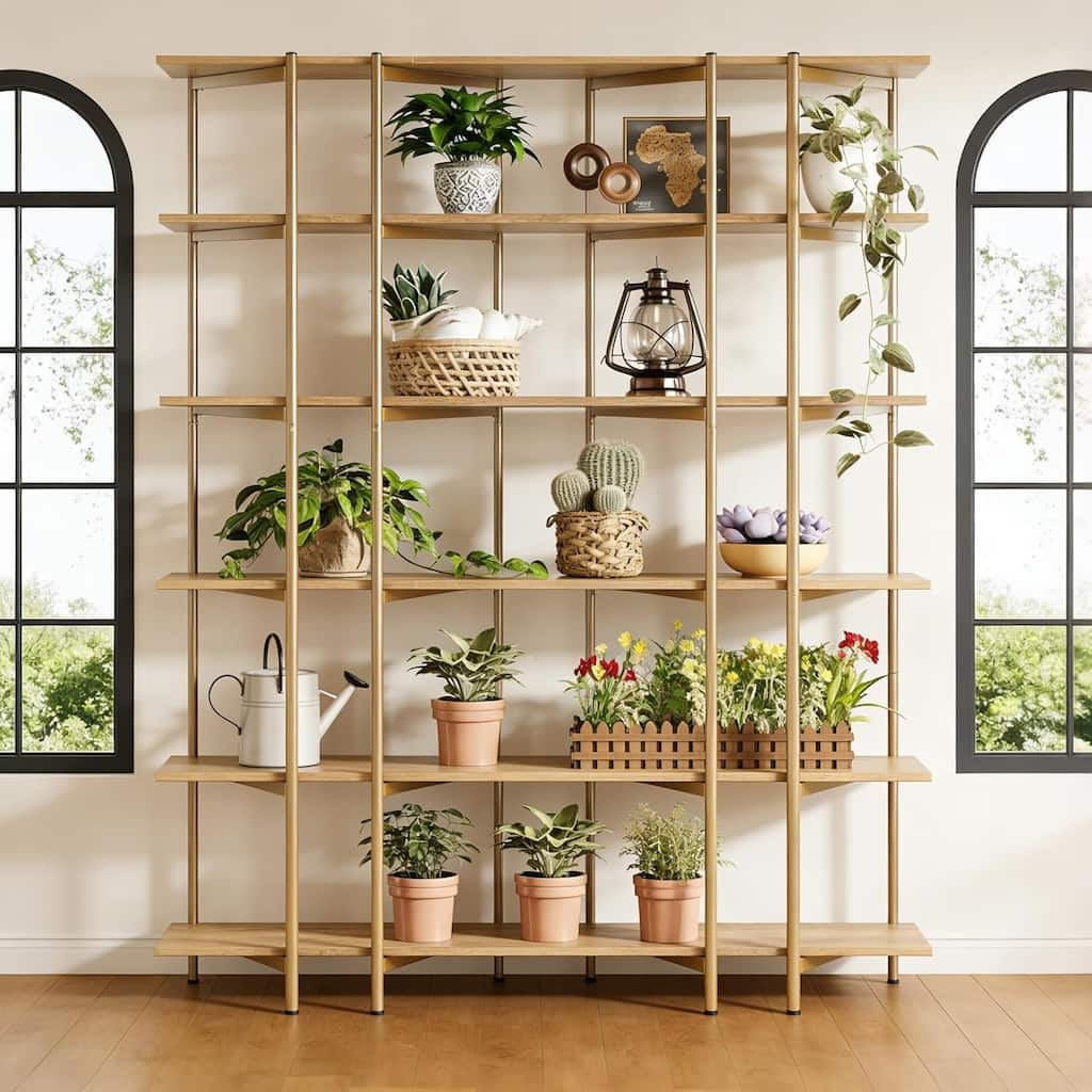 6-Tier Bookshelf, 55.1" W x 70.9" H Bookcase with Metal Frame