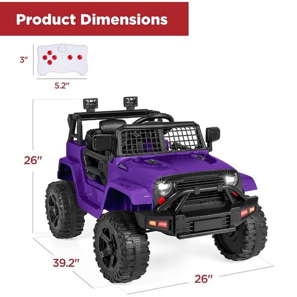 12V Kids Ride On Truck with Remote Control, Spring Suspension - Purple