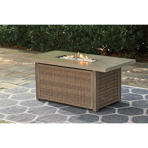Beachcroft Outdoor Beige Rectangular Fire Pit Table - 30" W x 57.88" D x 25.13" H