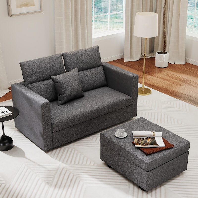 Linen Sectional Couches Modular Sofa with Ottoman for Living Room - Grey