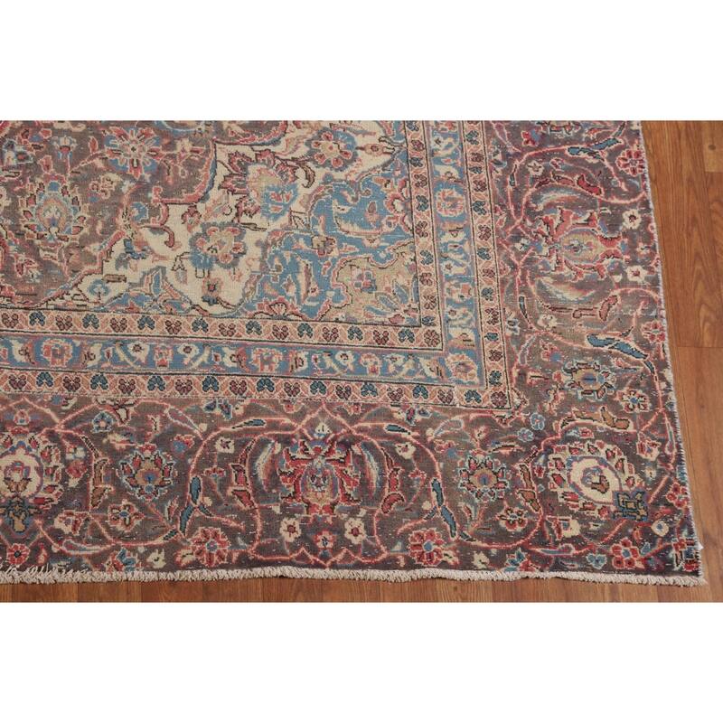 Traditional Pink Kashan Persian Vintage Rug Hand-Knotted Wool Carpet - 9'0"x 11'9"