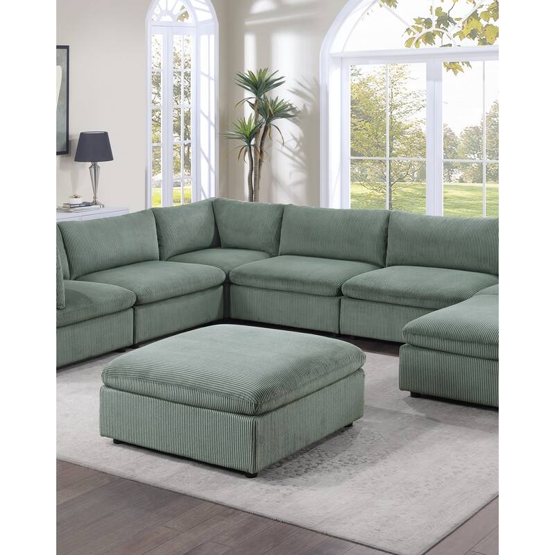 Contemporary Living Room Furniture Ottoman Corduroy 1pc Soft Cushion Ottoman Wood Legs