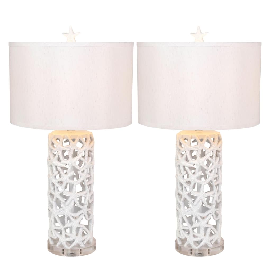Lux Lighting Aloha Elegant Starfish White Table Lamps (Set of 2) 3-Way Switch