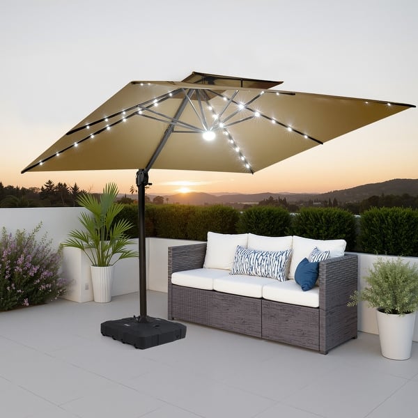Pellebant 11X11 FT Outdoor Square Cantilever Patio Umbrella Solar LED  Lighted with HDPE Base